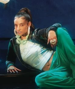 JUICY COUTURE GREEN VELOUR CREST CUFFED BOTTOMS TRACKSUITS