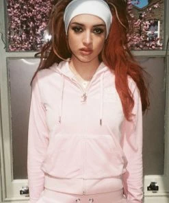 JUICY COUTURE TRACKSUITS ALMOND BLOSSOM ANNIVERSARY CREST ZIP THROUGH HOODIE