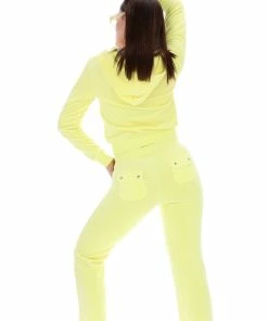 JUICY COUTURE LEMON DROP LUXE VELOUR DEL RAY POCKETED BOTTOMS TRACKSUITS