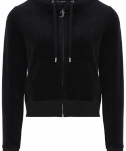 JUICY COUTURE BLACK LUXE VELOUR ROBERTSON HOODIE TRACKSUITS