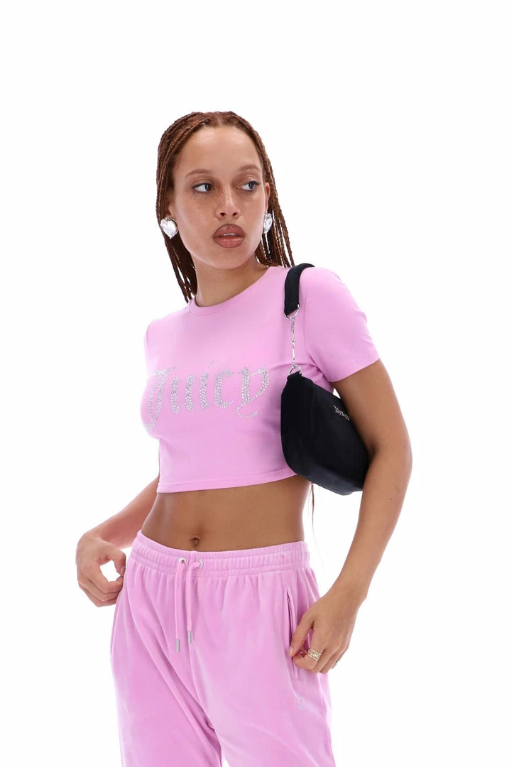 JUICY COUTURE ORCHID PINK DIAMANTE GRAPHIC CROP TEE TOPS