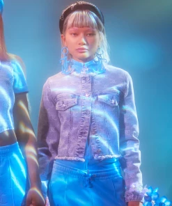 JUICY COUTURE INDIGO MONOGRAM ACID WASH DENIM JACKET