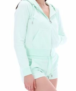 JUICY COUTURE MINT GREEN LUXE VELOUR ROBERTSON HOODIE TRACKSUITS