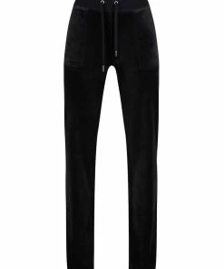 JUICY COUTURE BLACK CLASSIC VELOUR DEL RAY POCKETED BOTTOMS TRACKSUITS