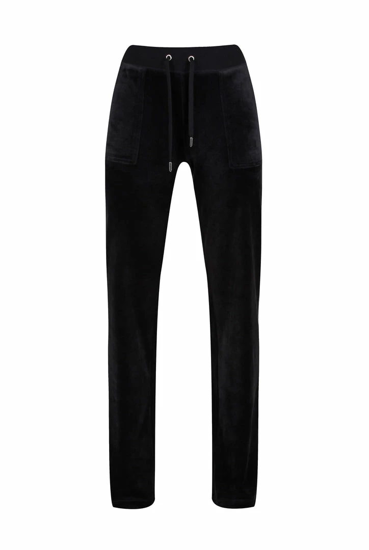 JUICY COUTURE BLACK CLASSIC VELOUR DEL RAY POCKETED BOTTOMS TRACKSUITS