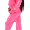 JUICY COUTURE SPRING SUMMER '22 COLLECTION FLURO PINK CAPITAL DIAMANTE GRAPHIC JOGGERS
