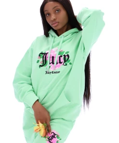 JUICY COUTURE MINT FANTASY FLORAL GRAPHIC FLEECE HOODIE SPRING SUMMER'22 COLLECTION