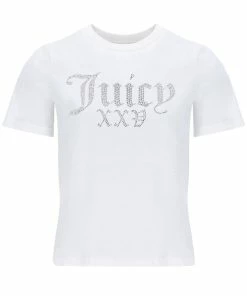 JUICY COUTURE WHITE ANNIVERSARY NUMERAL DIAMANTE GIRLFRIEND TEE TOPS