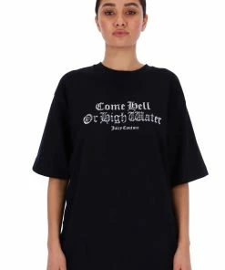 JUICY COUTURE TOPS BLACK SLOGAN HIGH SHINE GRAPHIC PRINT UNISEX TEE