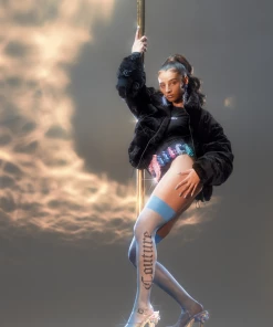 JUICY COUTURE BLACK VELOUR MONOGRAM PUFFER JACKET OUTERWEAR