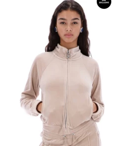 JUICY COUTURE WARM TAUPE VELOUR DIAMANTE TRACKTOP