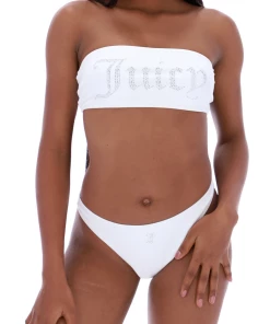 JUICY COUTURE WHITE DIAMANTE BANDEAU BIKINI SET