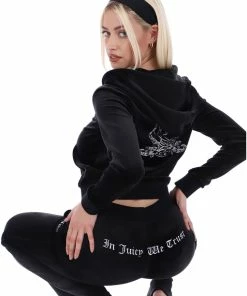 JUICY COUTURE BLACK ANNIVERSARY CREST ZIP THROUGH HOODIE TRACKSUITS