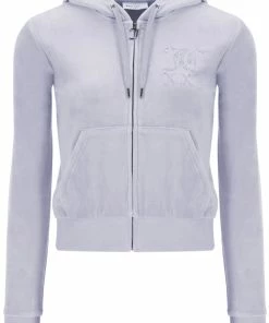 JUICY COUTURE TRACKSUITS QUIET GREY ANNIVERSARY DIAMANTE ZIP THROUGH HOODIE