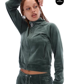 JUICY COUTURE TRACKSUITS DARK MOSS VELOUR DIAMANTE TRACKTOP