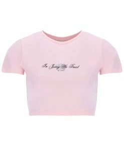 JUICY COUTURE ALMOND BLOSSOM ANNIVERSARY CROWN CREST CROP TEE TOPS