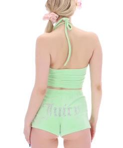 JUICY COUTURE MINT VELOUR DIAMANTE TRACK SHORTS