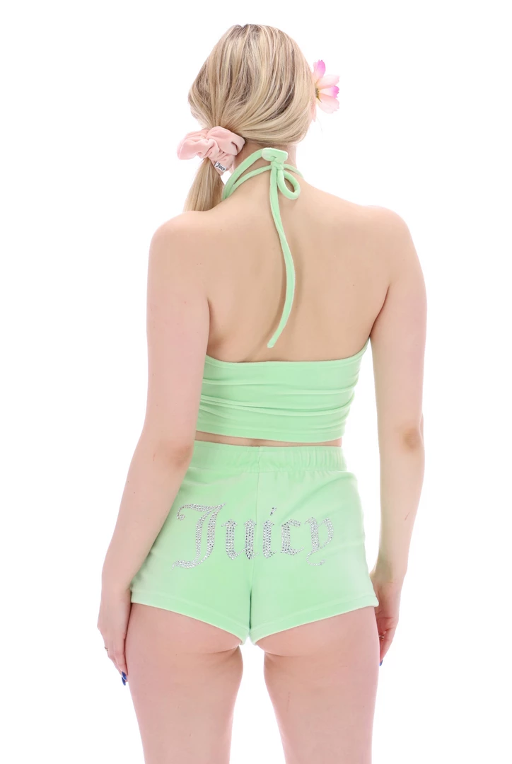 JUICY COUTURE MINT VELOUR DIAMANTE TRACK SHORTS
