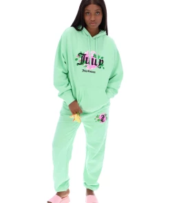 JUICY COUTURE MINT FANTASY FLORAL GRAPHIC FLEECE HOODIE SPRING SUMMER'22 COLLECTION