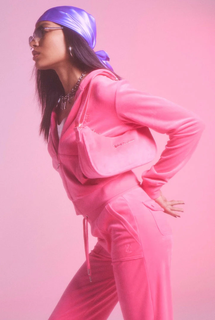 JUICY COUTURE FLURO PINK CLASSIC VELOUR ROBERTSON HOODIE SPRING SUMMER '22 COLLECTION