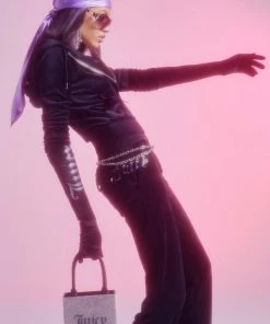 JUICY COUTURE BLACK CLASSIC VELOUR ROBERTSON HOODIE