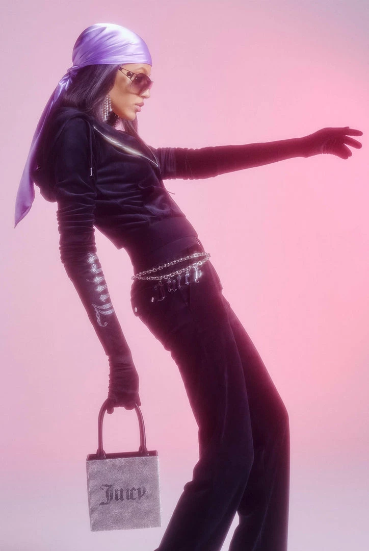 JUICY COUTURE BLACK CLASSIC VELOUR DEL RAY POCKETED BOTTOMS TRACKSUITS