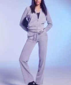 JUICY COUTURE SILVER MARL CLASSIC VELOUR ROBERTSON HOODIE TRACKSUITS