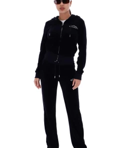 JUICY COUTURE BLACK RECYCLED VELOUR ZIP THROUGH HOODIE
