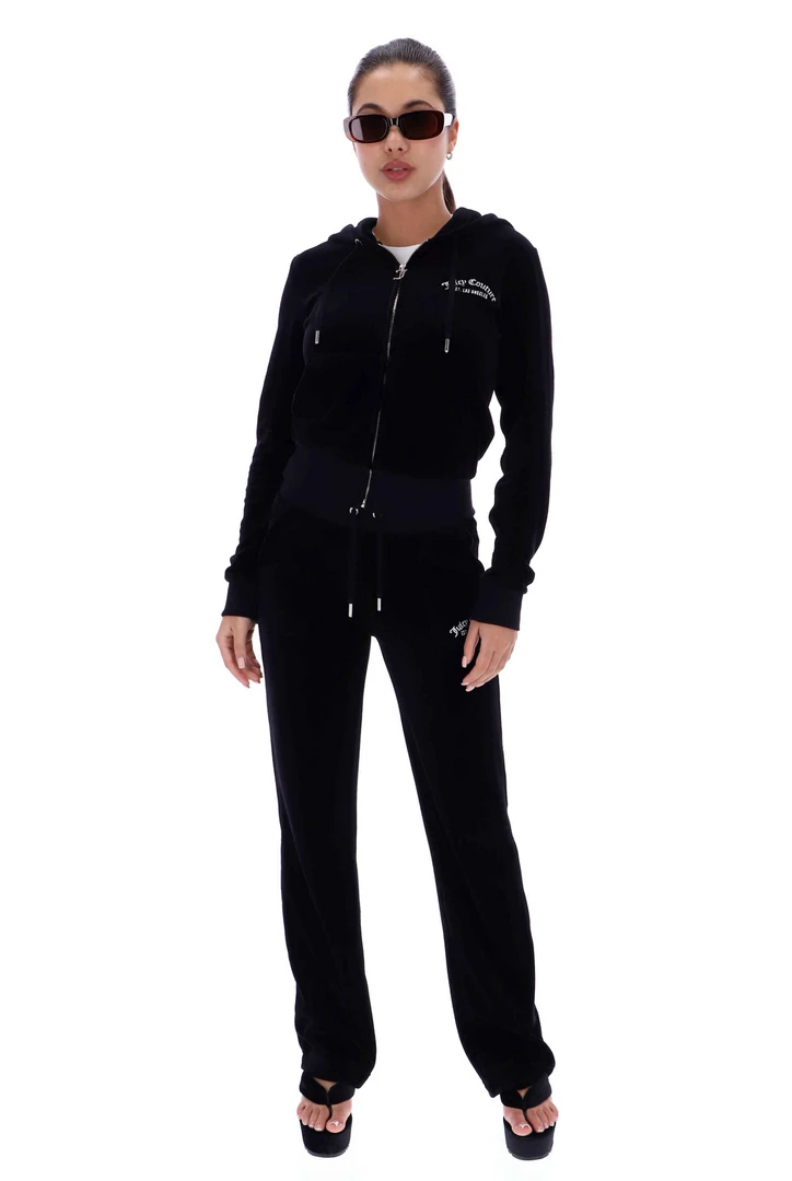 JUICY COUTURE BLACK RECYCLED VELOUR ZIP THROUGH HOODIE