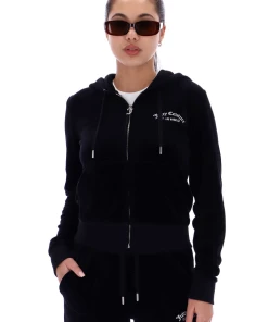 JUICY COUTURE BLACK RECYCLED VELOUR ZIP THROUGH HOODIE