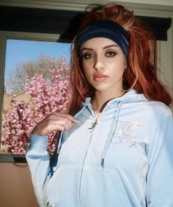 JUICY COUTURE TRACKSUITS POWDER BLUE ANNIVERSARY DIAMANTE ZIP THROUGH HOODIE