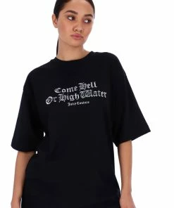 JUICY COUTURE TOPS BLACK SLOGAN HIGH SHINE GRAPHIC PRINT UNISEX TEE