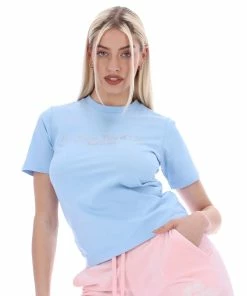 JUICY COUTURE TOPS POWDER BLUE ANNIVERSARY TRUST GRAPHIC GIRLFRIEND TEE