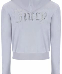 JUICY COUTURE TRACKSUITS QUIET GREY ANNIVERSARY DIAMANTE ZIP THROUGH HOODIE