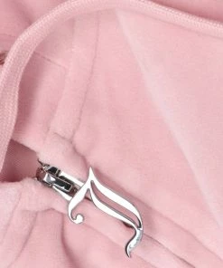 JUICY COUTURE NEW IN ALMOND BLOSSOM CONTRAST DIAMANTE VELOUR ZIP-THROUGH HOODIE