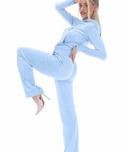 JUICY COUTURE TRACKSUITS POWDER BLUE ANNIVERSARY DIAMANTE STRAIGHT LEG BOTTOMS
