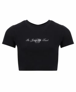 JUICY COUTURE TOPS BLACK ANNIVERSARY CROWN CREST CROP TEE