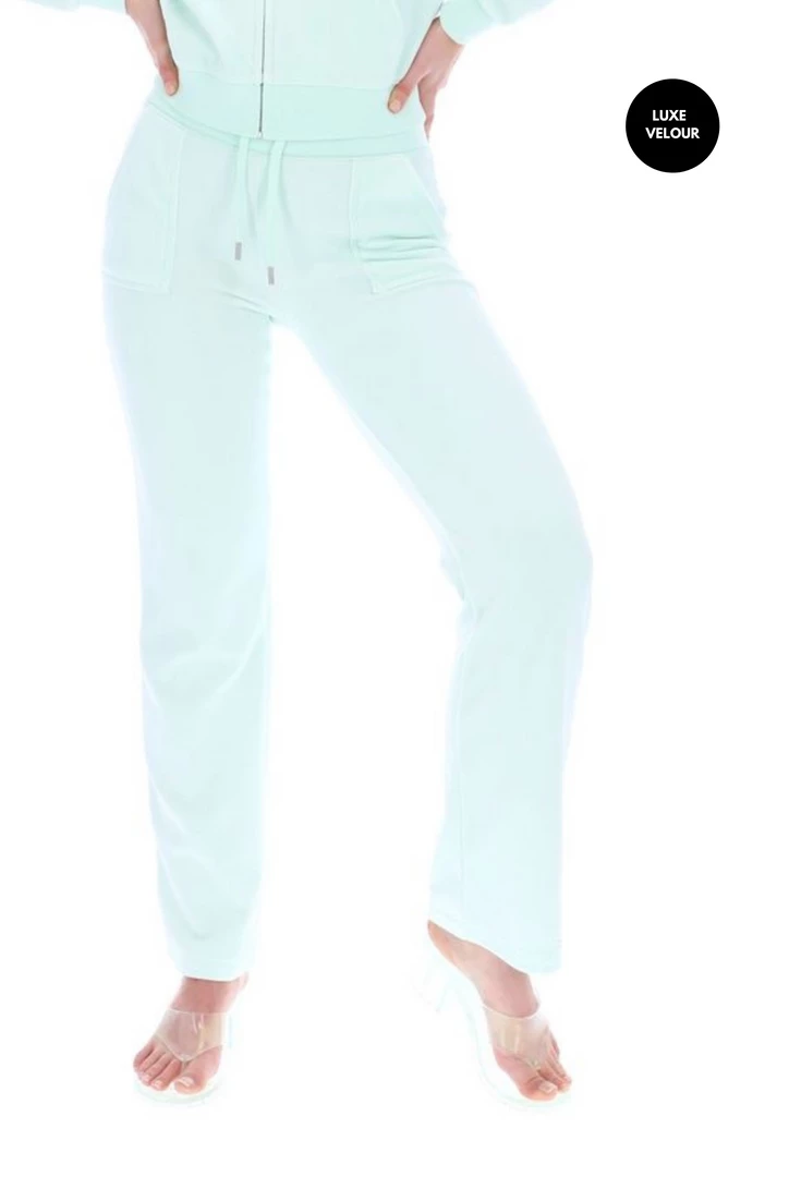 JUICY COUTURE MINT GREEN LUXE VELOUR DEL RAY POCKETED BOTTOMS TRACKSUITS