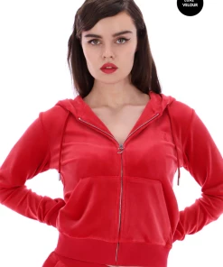 JUICY COUTURE ASTOR RED LUXE VELOUR ROBERTSON HOODIE