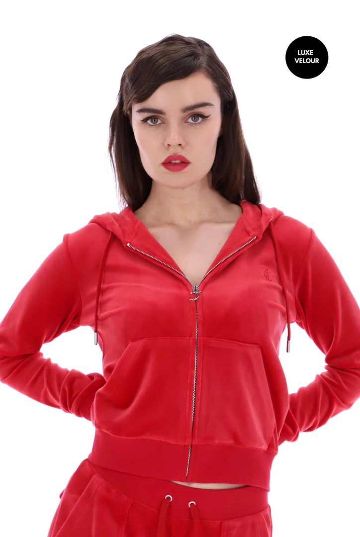 JUICY COUTURE ASTOR RED LUXE VELOUR ROBERTSON HOODIE