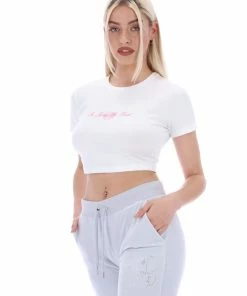 JUICY COUTURE TOPS WHITE ANNIVERSARY CROWN CREST CROP TEE