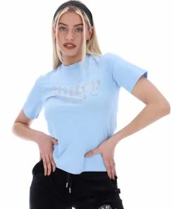 JUICY COUTURE TOPS POWDER BLUE ANNIVERSARY NUMERAL DIAMANTE GIRLFRIEND TEE