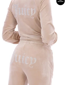 JUICY COUTURE WARM TAUPE VELOUR DIAMANTE TRACKTOP