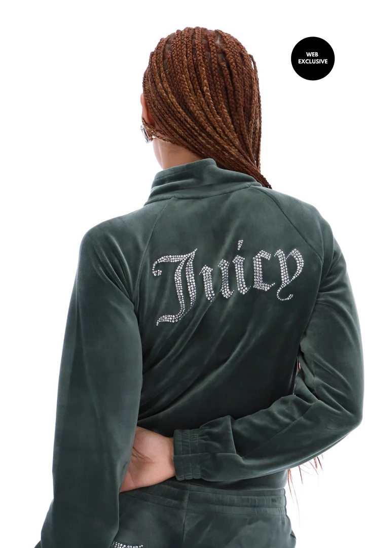 JUICY COUTURE TRACKSUITS DARK MOSS VELOUR DIAMANTE TRACKTOP