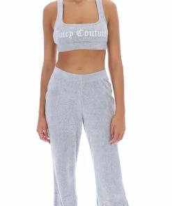 JUICY COUTURE SILVER MARL RIB VELOUR WIDE LEG BOTTOMS