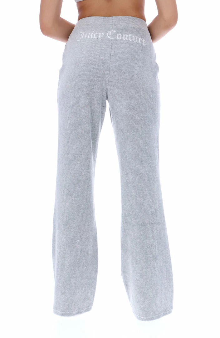 JUICY COUTURE SILVER MARL RIB VELOUR WIDE LEG BOTTOMS