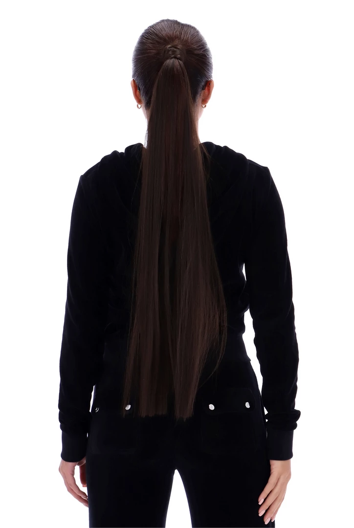 JUICY COUTURE BLACK RECYCLED VELOUR ZIP THROUGH HOODIE