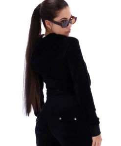 JUICY COUTURE BLACK RECYCLED VELOUR POCKETED BOTTOMS