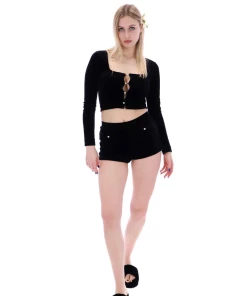 JUICY COUTURE SPRING SUMMER'22 COLLECTION BLACK VELOUR FLOWER DIAMANTE SHORTS