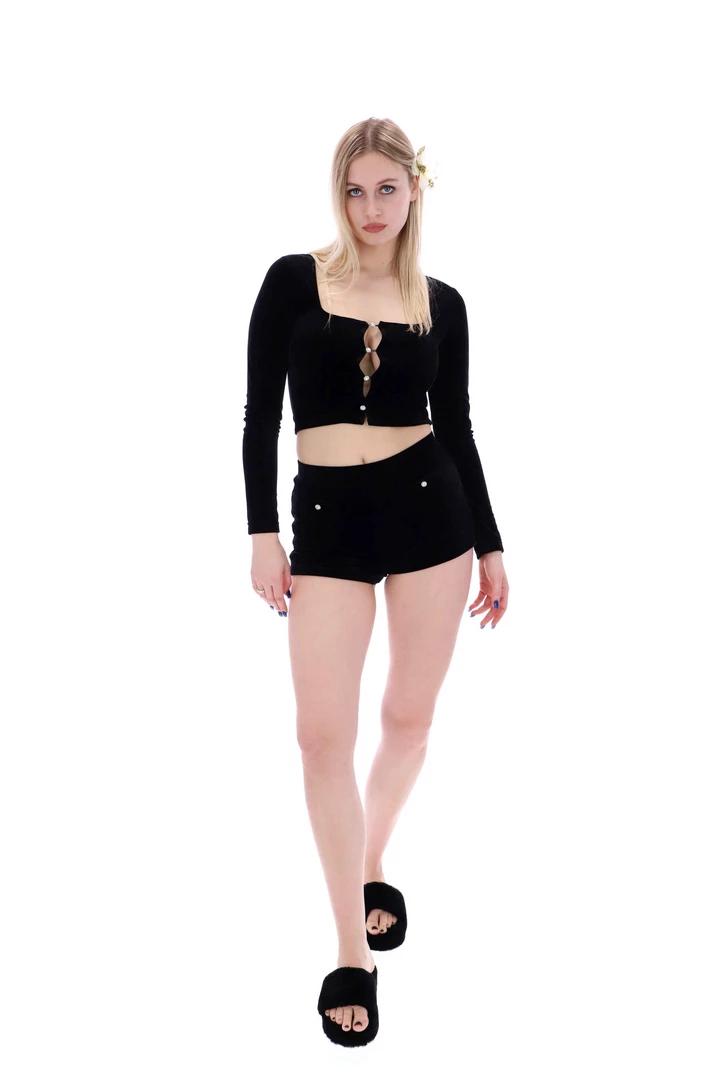 JUICY COUTURE BLACK VELOUR DIAMANTE FLOWER CARDIGAN